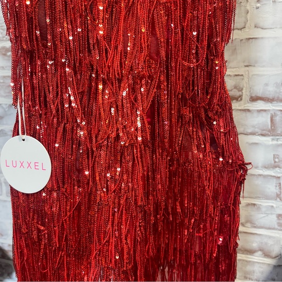 Luxxel Vibrant Red sequin fringe hoco Dress large - Picture 5 of 6